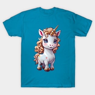 Cute Unicorn with Golden Hooves and Curly Mane T-Shirt